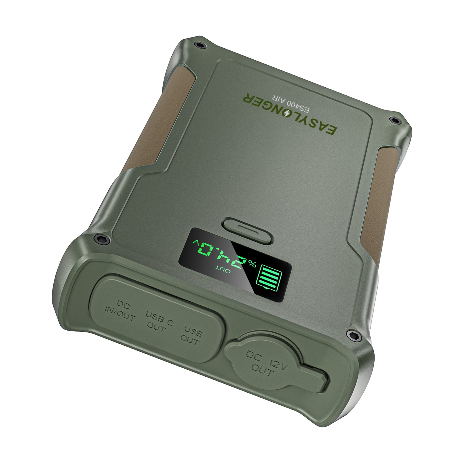 The EASYLONGER ES400 AIR is a rugged, green 148Wh portable LiFePO4 battery backup for CPAP devices like ResMed and Philips DreamStation—ideal for travel, camping, or powering devices while watching a gallery video. Features digital display and multiple ports.