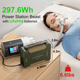 96000mAh/297.6Wh CPAP Battery Backup Power Supply Compatible with ResMed S9, AirSense 10, AirSense 11, AirMini, DreamStation 1&2, etc. 7 Ports LiFePO4 Battery with 4 CPAP Cables(ES960)