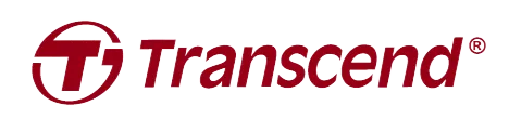 Transcend logo with red text and a circular design element on a white background