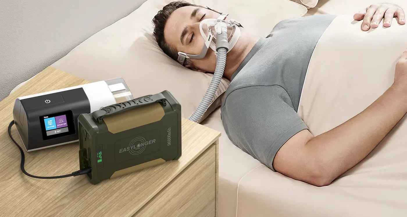 Morning light over a sleeper with an ES960 beside the CPAP