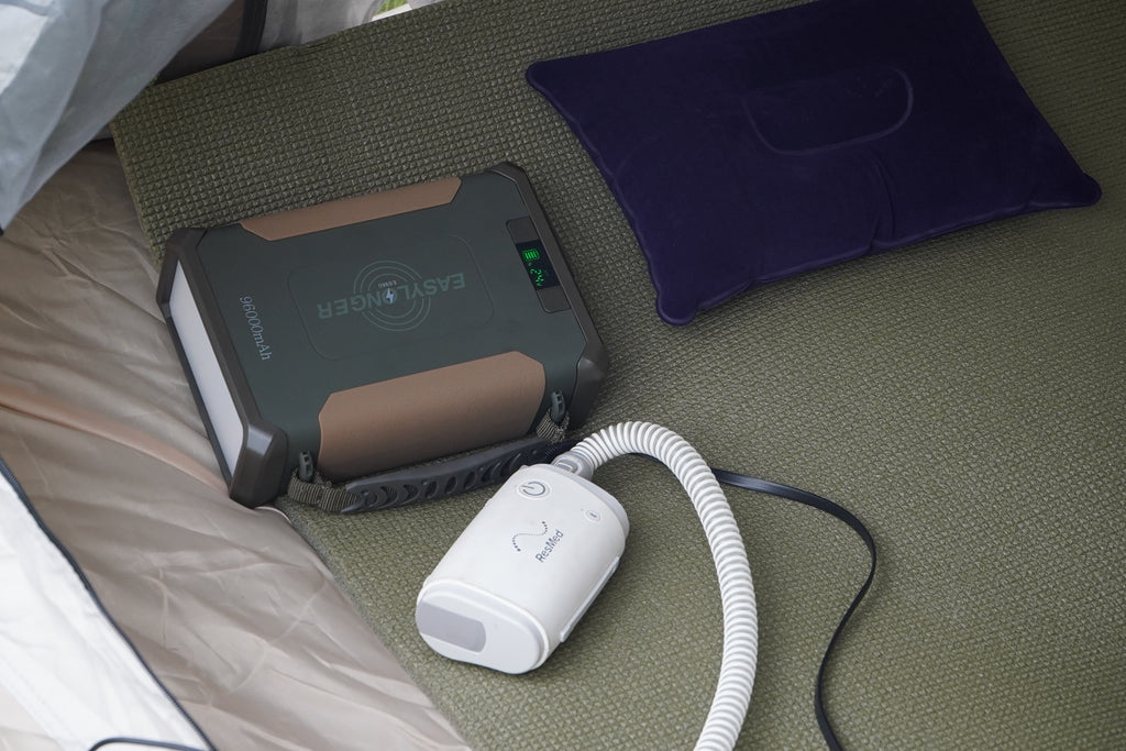 EASYLONGER ES960 with a ResMed AirMini and tubing inside a tent