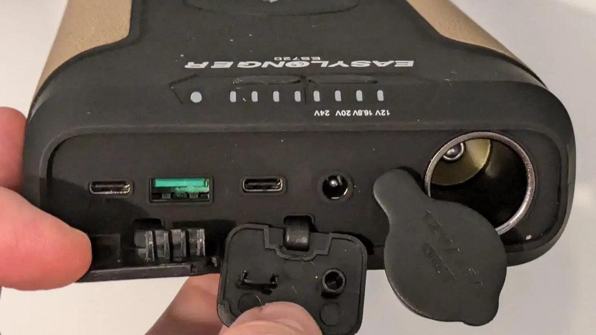 EASYLONGER battery port panel with the protective cover held open