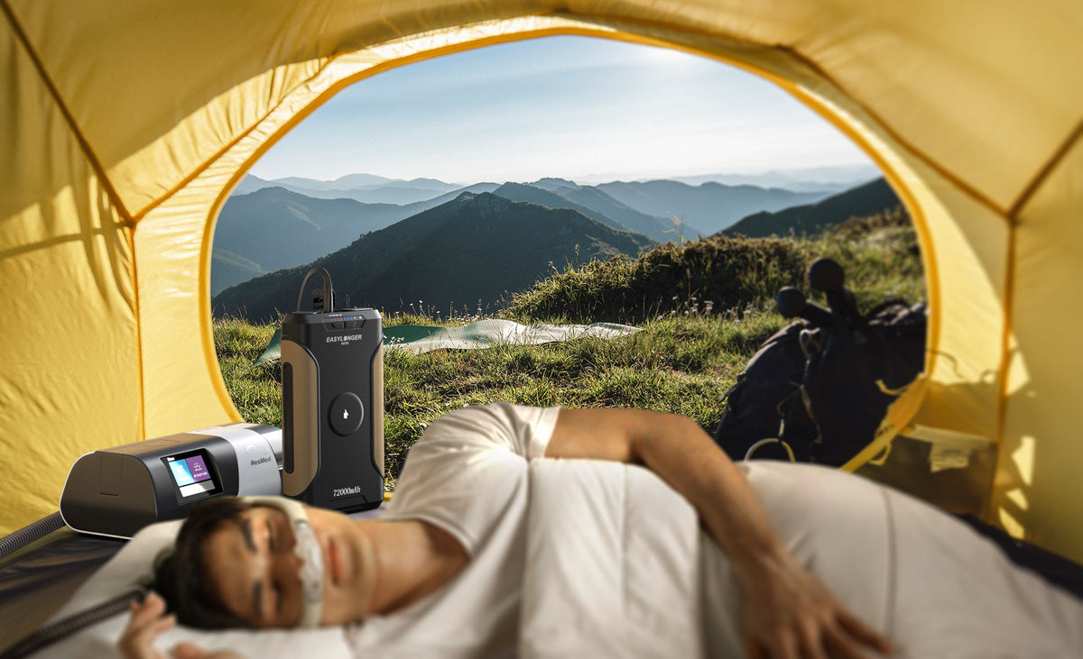 Company illustration of an ES720 and CPAP beside a tent