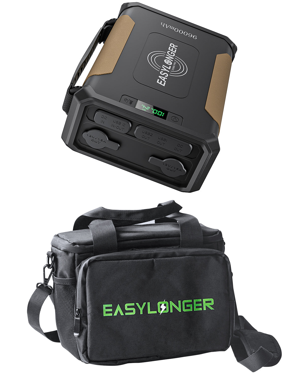 ES960 PRO battery and EASYLONGER carrying case on white