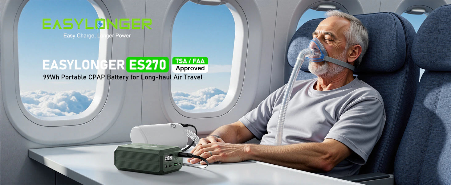 ES270 CPAP battery prepared for air travel