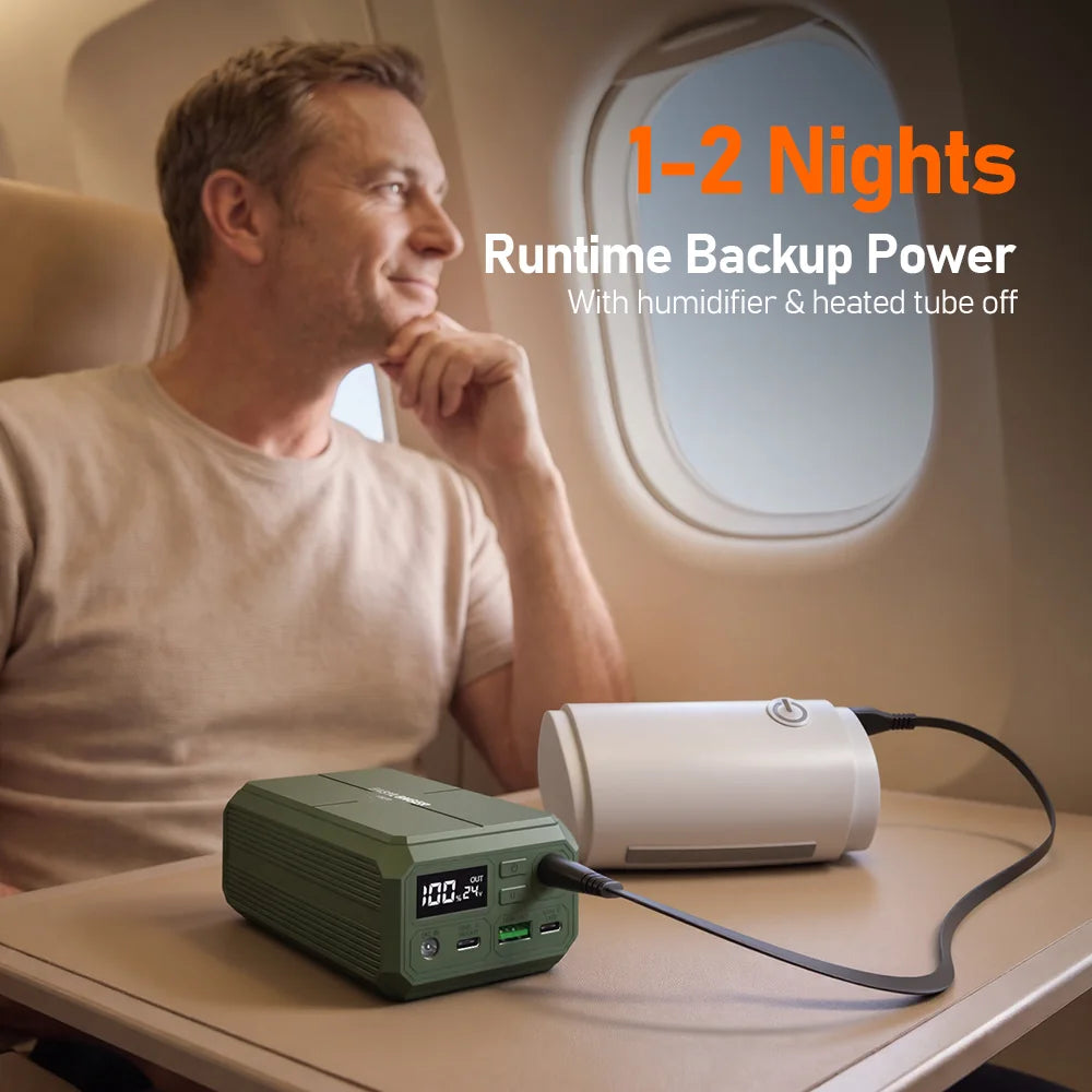 About 1 to 2 nights of backup power: a compact battery on a flight