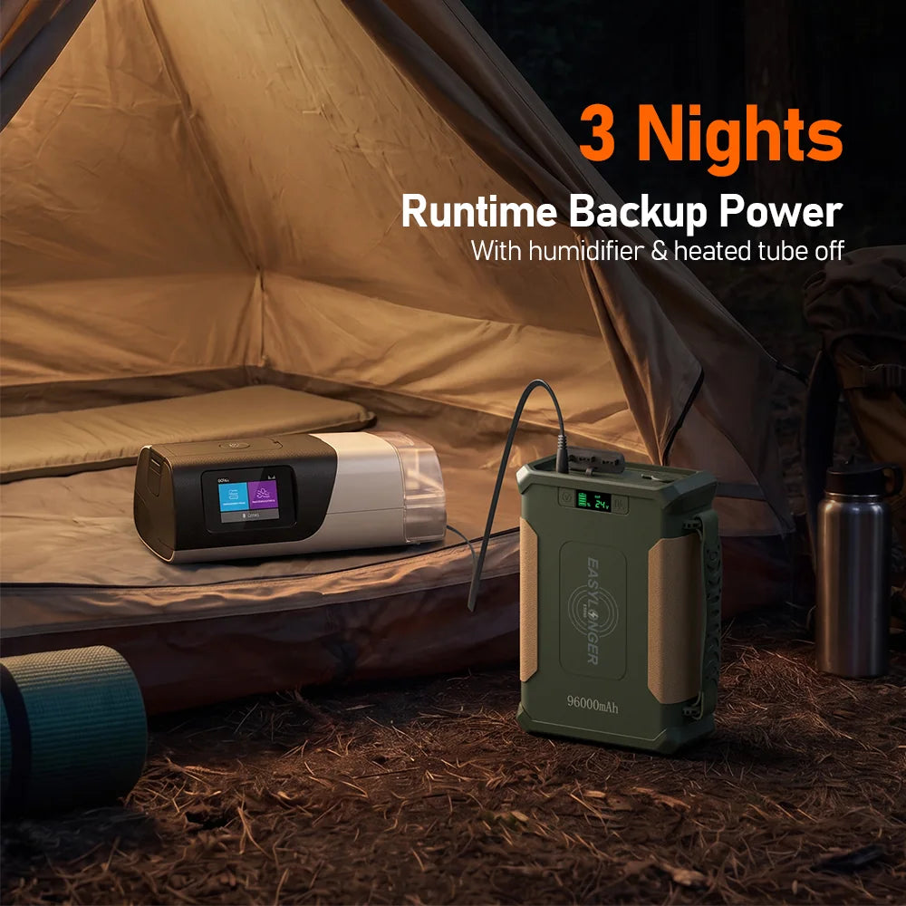 About 3 nights of backup power, humidifier and heated tube off: ES960 PRO in a tent